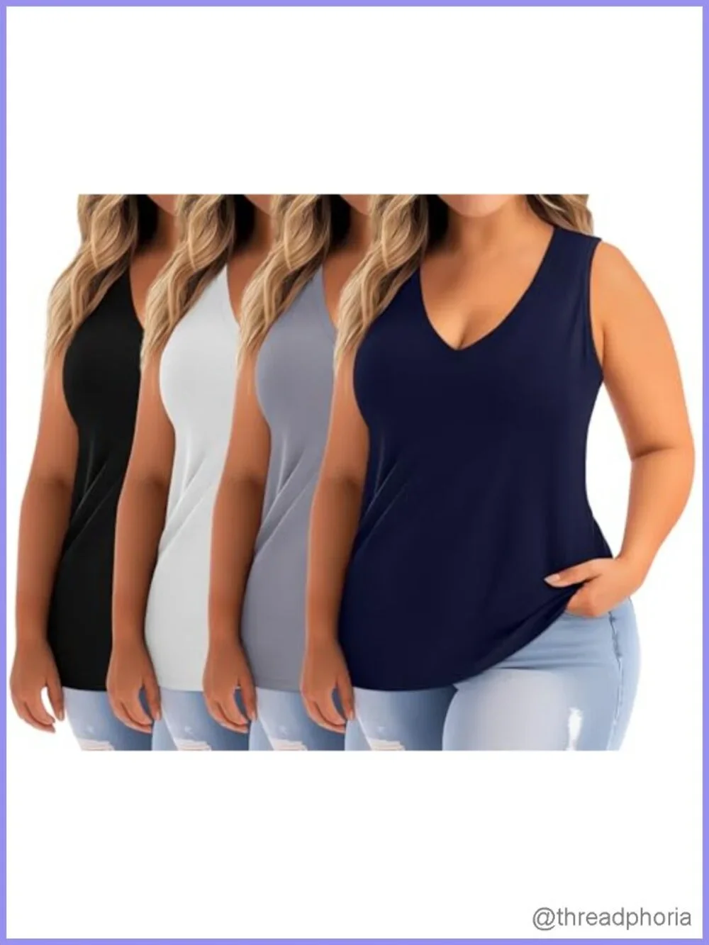 Plus Size Tank Tops V Neck Sleeveless Flowy Tunics 4 Pack